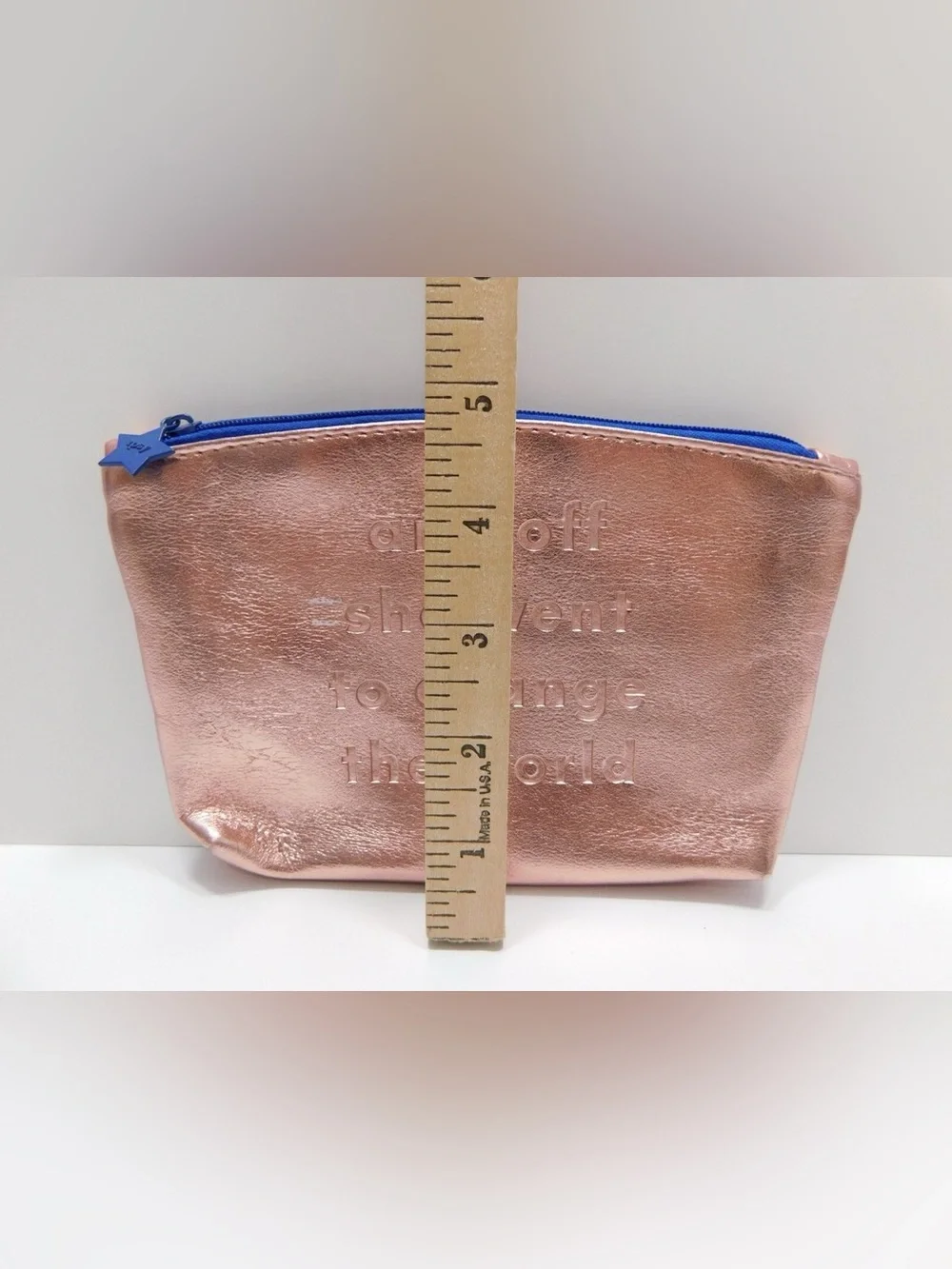 IPSY Rose Gold Metallic Makeup Bag Cosmetic Pouch Quote Travel Case